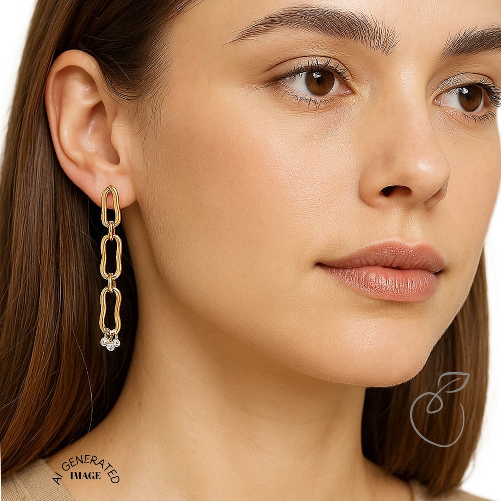 Gold Geometric Drop Earrings with Crystal Accents